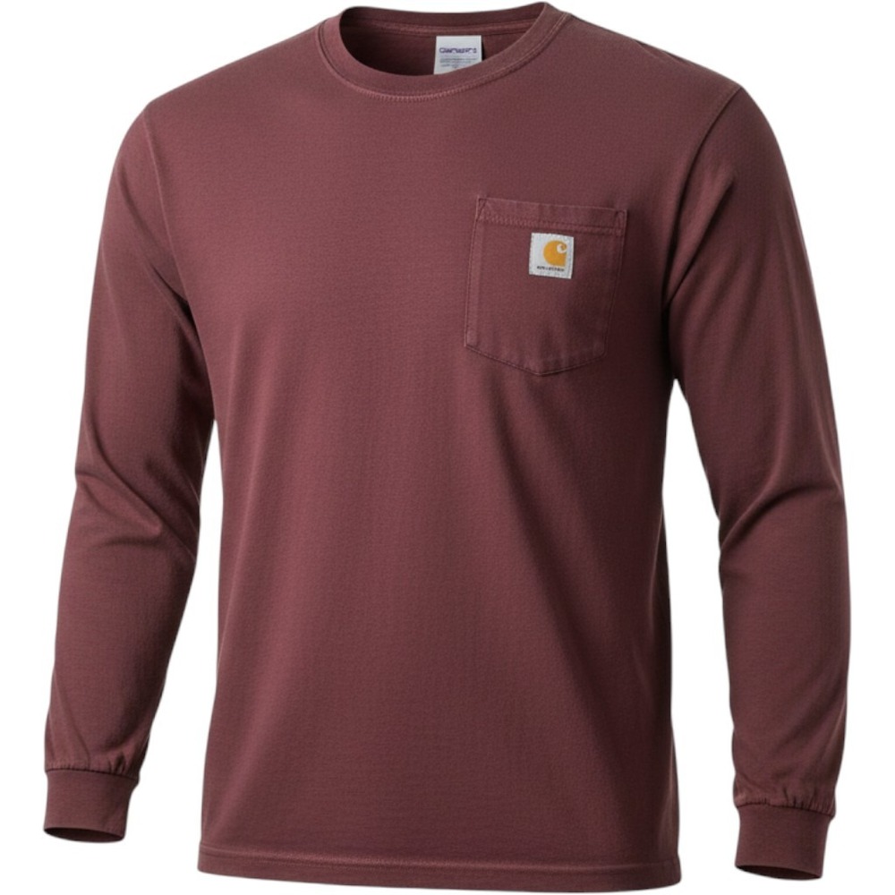 Carhartt Loose Fit T-Shirt Men 2XL Burgundy K126 Workwear Pocket Long Sleeve